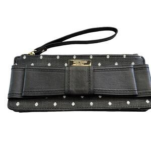 EUC Kate Spade Bow Becca Thin Wristlet Black Leather Pencil Case